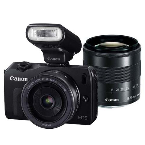 Canon EOS M Kit with EF-M 18-55mm Lens and EF-M 22mm Lens and 90EX Flash